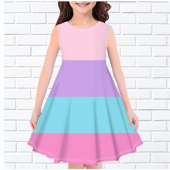 Juslio Girls Dresses Kids Clothes Sleeveless Print Little Girl Dresses 9 Years Blue