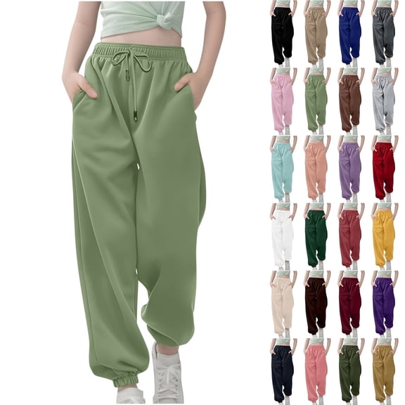 Juslio Girls Elastic Waist Sweatpants High Waist Drawstring Elastic Bottom Pants,Size 3-13