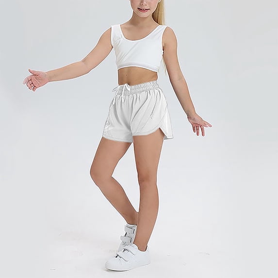 Juslio Girls Fake Two-Piece Zipper Elastic Waist Breathable with Pockets Solid Casual Shorts Sizes 70