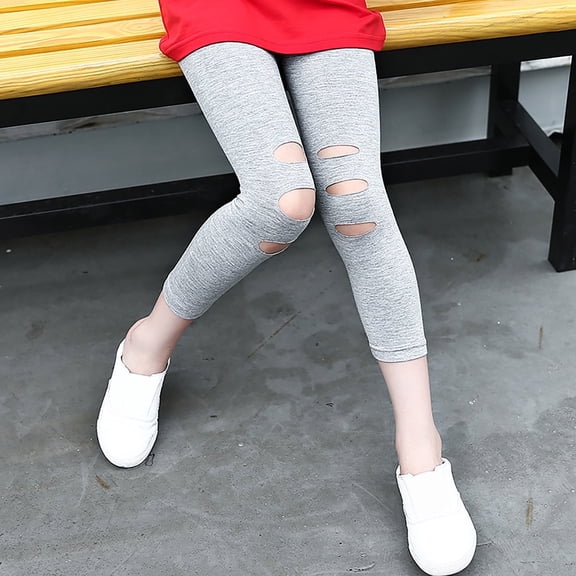 Juslio Girls Capris 3-14 Years Girls' Casual Solid Color Elastic Cropped(Gray Capris, 120)