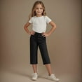 thumbnail image 1 of Juslio Girls Pants 4-14Years Kids Girls Solid Color Elastic Waist Straight With Pocket（Black Capris， 4 Years）, 1 of 9