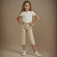 thumbnail image 1 of Juslio Girls Pants 4-14Years Kids Girls Solid Color Elastic Waist Straight With Pocket（Khaki Capris， 12 Years）, 1 of 9