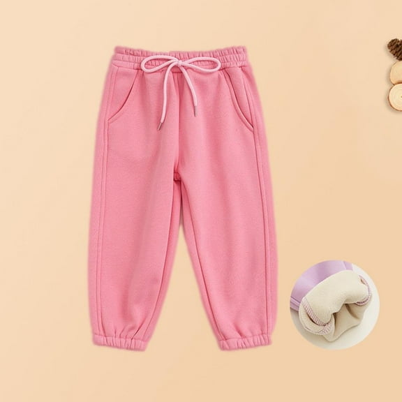 Juslio Girls Pants Casual Solid 1-10 Years Drawstring Warm Suede Straight Leg Ankle Hot Pink