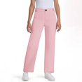 thumbnail image 1 of Juslio Girls Pants Casual Solid 7-16 Years Middle Mid Waist Pocket Straight Tube Decorative Buckle Pink, 1 of 7
