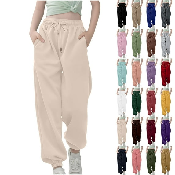 Juslio Girls Sweatpants Drawstring Elastic Waist High Waist Elastic Bottom Pants,Size 3-13