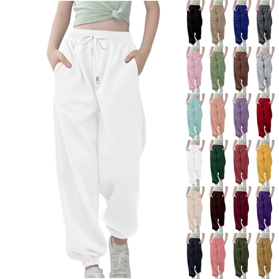 Juslio Pants for Girls Elastic Waist High Waist Drawstring Elastic Bottom Sweatpants,Size 3-13