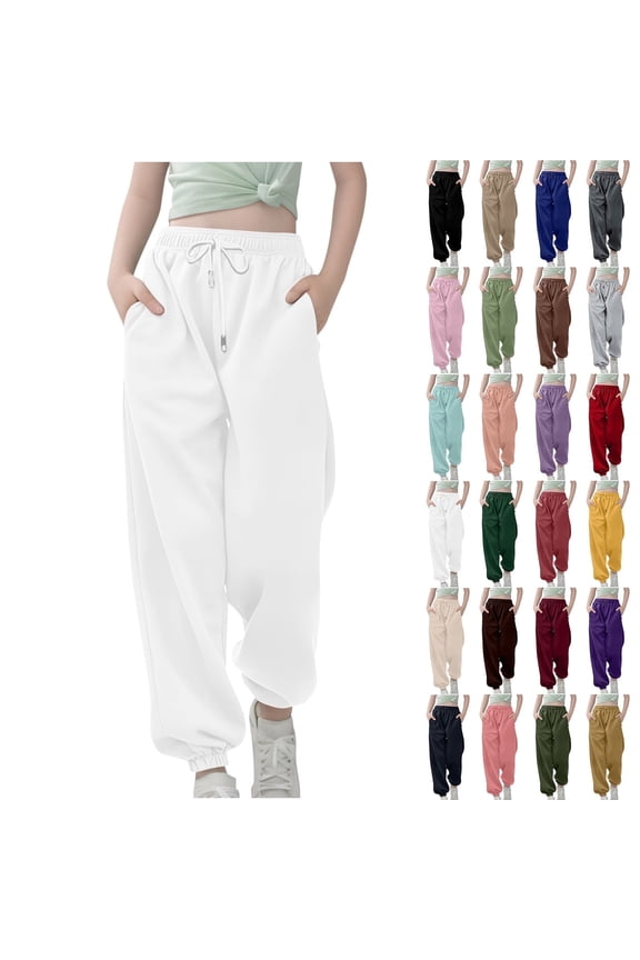 Pants for Girls High Waist Drawstring Elastic Waist Elastic Bottom Sweatpants,Size 3-13
