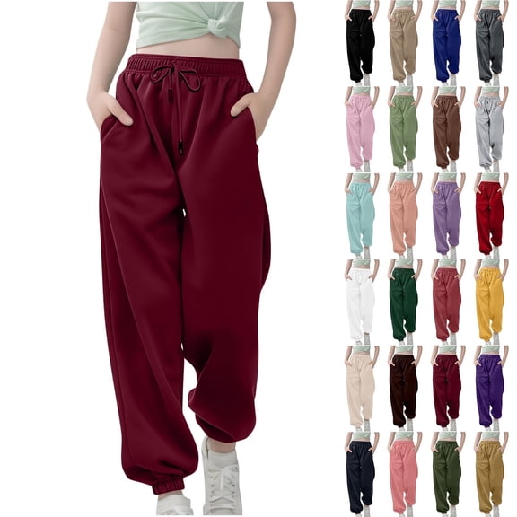 Juslio Sweatpants for Girls Drawstring Elastic Waist High Waist Elastic Bottom Pants,Size 3-13