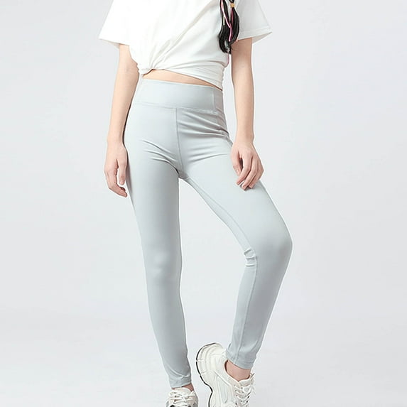 Juslio Girls Pants Casual Solid Elastic Tight Leggings Yoga Gray