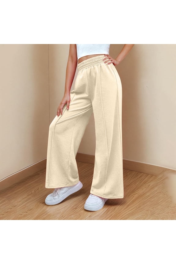 Girls Pants Casual Solid Elastic Waist Sports Straight Leg Beige