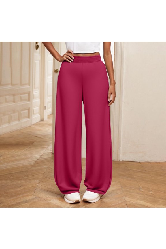 Girls Pants Casual Solid Middle School Elastic Waistb Wide Leg Hot Pink