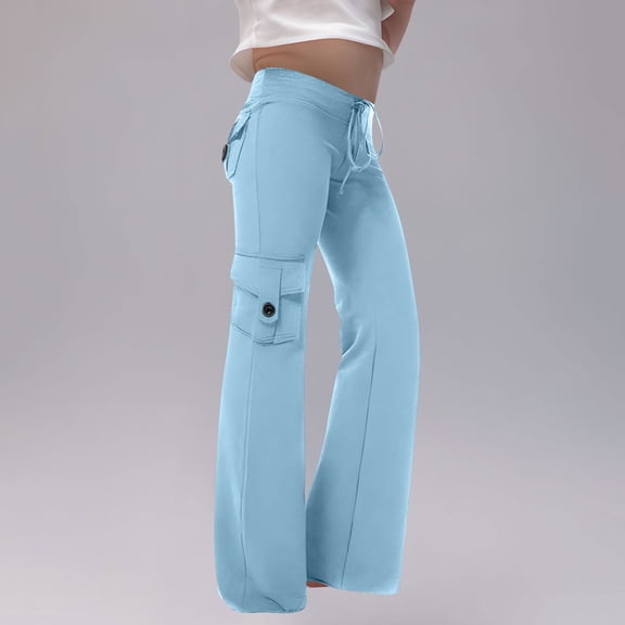 Juslio Girls Pants Casual Solid Pocket Button Up for Kids Blue