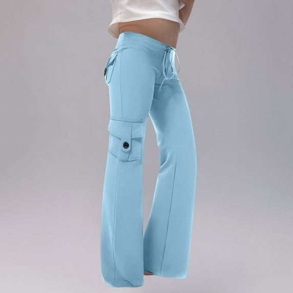 Juslio Girls Pants Casual Solid Pocket Button Up for Kids Blue