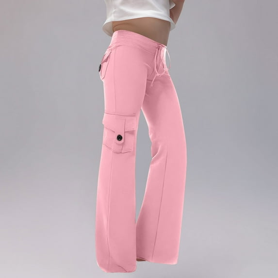 Juslio Girls Pants Casual Solid Pocket Button Up for Kids Pink