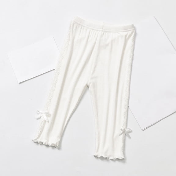 Juslio Girls Pants Casual Solid Soft Slim Thin Elastic Outer With Bow Tie White