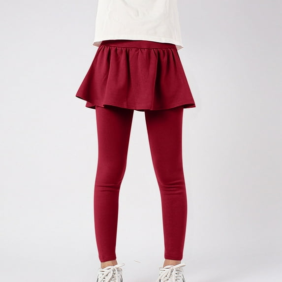 Juslio Girls Pants Casual Solid Summer Leggings Skirts Wine