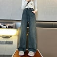 thumbnail image 1 of Juslio Jeans for Girls Cute Straight Leg Jeans Elastic Waist Multi Pocket Pants Sizes 5-15, 1 of 8