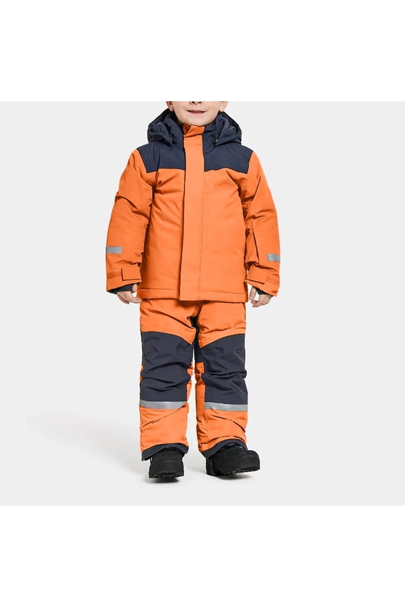 Girls Pants Casual Unisex Child Kids Boys Patchwork Siamese Snowsuits Ski Suits Jackets Winter Coat+ for 1-14 Years Orange