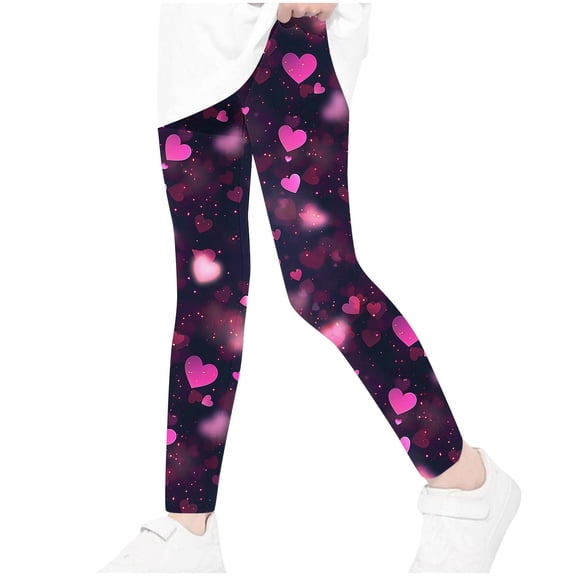 Juslio Girls Pants Casual Unisex Child Printed High Waist Stretchy Soft Tights Kids Summer Leggings for School Wearing Hot Pink