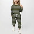 thumbnail image 1 of Juslio Girls Pants Casual Unisex Child Stripe Sleeve Set Two-piece Set Girl Army Green, 1 of 5