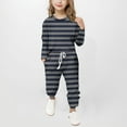 thumbnail image 1 of Juslio Girls Pants Casual Unisex Child Stripe Sleeve Set Two-piece Set Girl Navy, 1 of 5