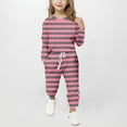 thumbnail image 1 of Juslio Girls Pants Casual Unisex Child Stripe Sleeve Set Two-piece Set Girl Pink, 1 of 5