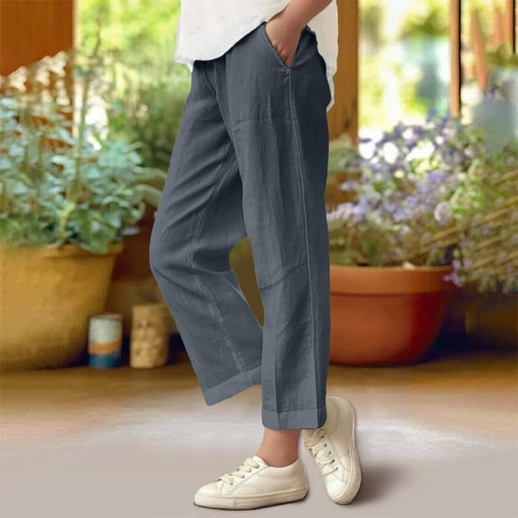 Juslio Girls Pants Casual Unisex Child With Pockets Smocked High Waist Pant Loose Wide Leg Trousers 4-14 Years Linen Pants