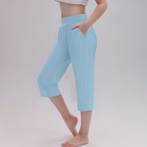 Juslio Girls Pants Cropped Trousers Stretchy Athletic Tights Dance Workout Running Yoga Leggings for Kids Teens Daily Wear（Light Blue Capris， 4 Years）