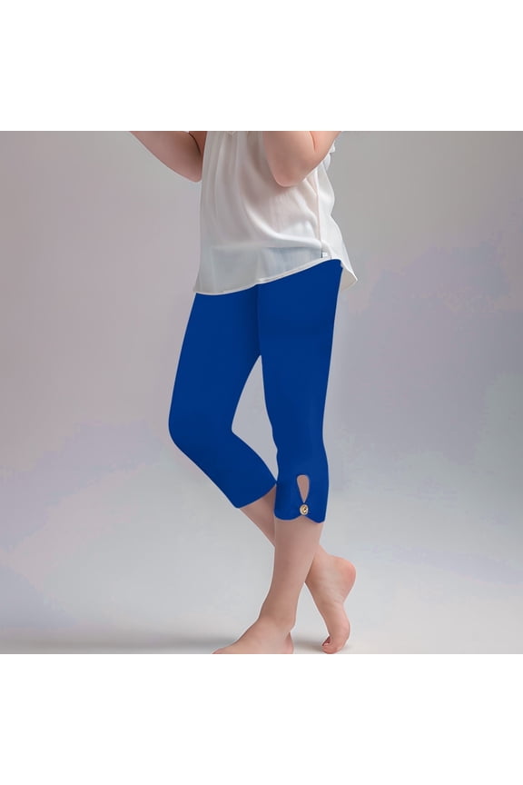 Girls Pants Cropped Trousers Stretchy Athletic Tights Dance Workout Running Yoga Leggings for Kids Teens Daily Wear(Blue Capris, 3 Years)