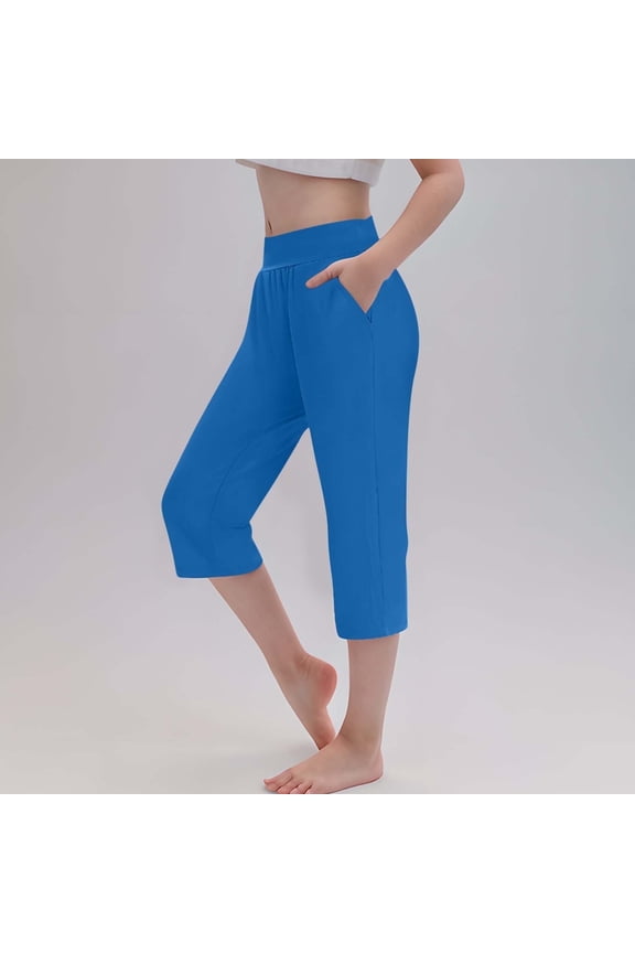 Girls Pants Cropped Trousers Stretchy Athletic Tights Dance Workout Running Yoga Leggings for Kids Teens Daily Wear(Blue Capris, 4 Years)