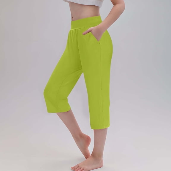 Juslio Girls Pants Cropped Trousers Stretchy Athletic Tights Dance Workout Running Yoga Leggings for Kids Teens Daily Wear(Green Capris, 8 Years)