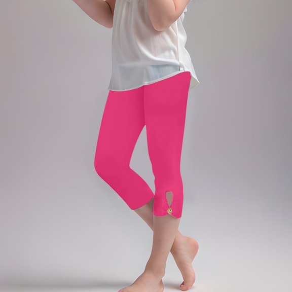 Juslio Girls Pants Cropped Trousers Stretchy Athletic Tights Dance Workout Running Yoga Leggings for Kids Teens Daily Wear（Hot Pink Capris， 12 Years）