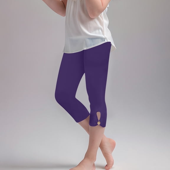 Juslio Girls Pants Cropped Trousers Stretchy Athletic Tights Dance Workout Running Yoga Leggings for Kids Teens Daily Wear（Purple Capris， 4 Years）