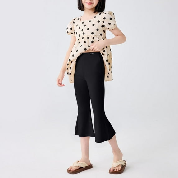 Juslio Girls Pants Fashion Boys Summer Imitation Cotton and Medium Length Elastic Summer Thin Outerwear Medium Length(Black Capris, 3 Years)