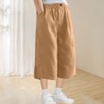 thumbnail image 1 of Juslio Girls Pants Fashion Boys Summer Imitation Cotton and Medium Length Elastic Summer Thin Outerwear Medium Length（Khaki Capris， 12 Years）, 1 of 8
