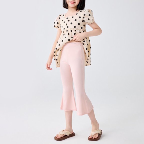 Juslio Girls Pants Fashion Boys Summer Imitation Cotton and Medium Length Elastic Summer Thin Outerwear Medium Length（Pink Capris， 12 Years）