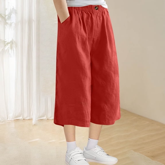 Juslio Girls Pants Fashion Boys Summer Imitation Cotton and Medium Length Elastic Summer Thin Outerwear Medium Length（Red Capris， 8 Years）