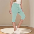 thumbnail image 1 of Juslio Girls Pants Fashionable Girls Children's Vacation Two Piece Under Skirt Sports Yoga Leggings（Sky Blue Capris， 120）, 1 of 7