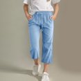thumbnail image 1 of Juslio Girls Pants Girls Casual Kids Straight Leg Drawstring Waist Loose Comfy With Pockets（Blue Capris， 8 Years）, 1 of 9