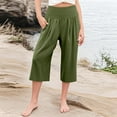 thumbnail image 1 of Juslio Girls Pants Girls Casual Smocked High Waist Pant Loose Wide Leg Trousers Cropped 4-14 Years（Army Green Capris， 4 Years）, 1 of 7