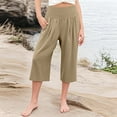 thumbnail image 1 of Juslio Girls Capris Girls Casual Smocked High Waist Pant Loose Wide Leg Trousers Cropped 4-14 Years（Khaki Capris， 4 Years）, 1 of 7