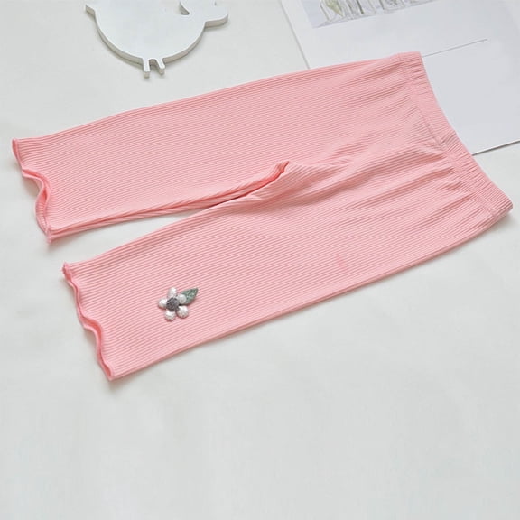 Juslio Girls Capris Girls' Summer Thin Elastic Waistband Cropped Casual Children's Children's Outerwear Mid（Pink Capris， 1 Years）