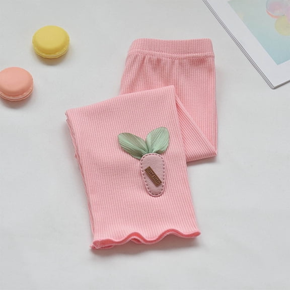 Juslio Girls Pants Girls' Summer Thin Elastic Waistband Cropped Casual Children's Children's Outerwear Mid（Pink Capris， 1 Years）