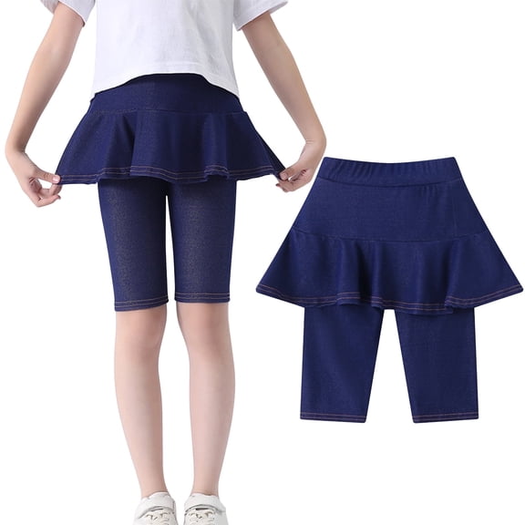 Juslio Girls Pants Kids Comfortable for Great for Softness and Breathability Lmitation Denim Skirts（Navy Capris， 6 Years）