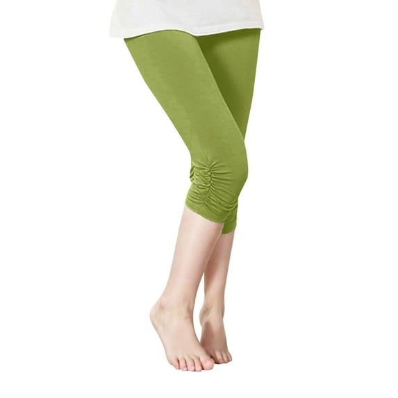 Juslio Girls Pants Kids Fashion Solid Color Cute Summer Leisure Yoga Leggings Sports Wrinkle Cropped（Green Capris， 8 Years）