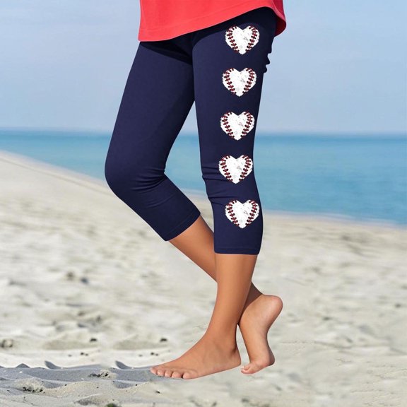 Juslio Girls Pants Kids Girls Fashion Baesball Print Summer Leisure Yoga Leggings Sports Cropped（Navy Capris， 12 Years）