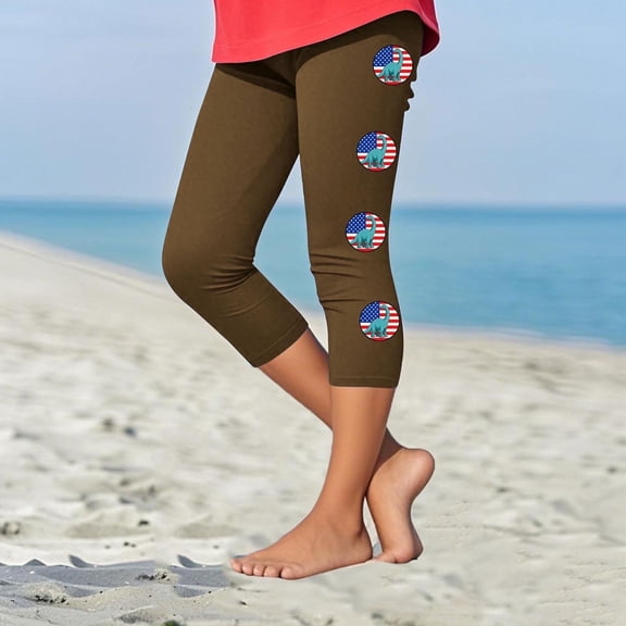 Juslio Girls Capris Kids Girls Fashion Print Summer Leisure Yoga Leggings Sports Cropped(Brown Capris, 2 Years)