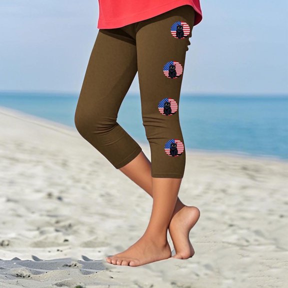 Juslio Girls Pants Kids Girls Fashion Print Summer Leisure Yoga Leggings Sports Cropped（Brown Capris， 3 Years）