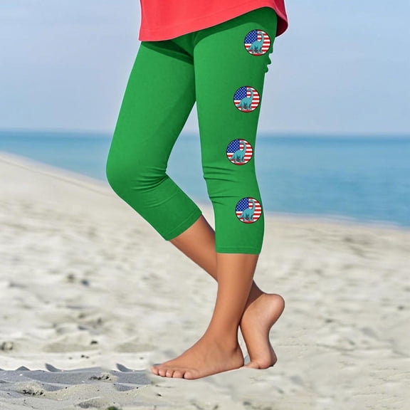 Juslio Girls Capris Kids Girls Fashion Print Summer Leisure Yoga Leggings Sports Cropped（Green Capris， 12 Years）