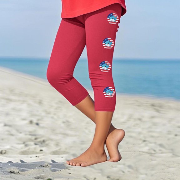 Juslio Girls Pants Kids Girls Fashion Print Summer Leisure Yoga Leggings Sports Cropped（Pink Capris， 6 Years）